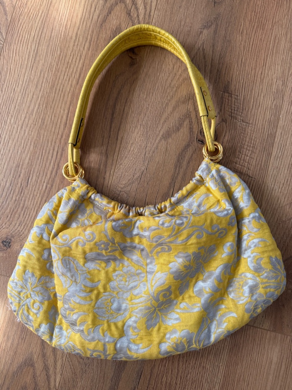 Yellow Floral Jacquard Shoulder Bag
